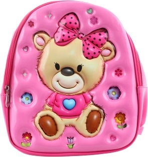 Children's faux leather backpack with a teddy bear