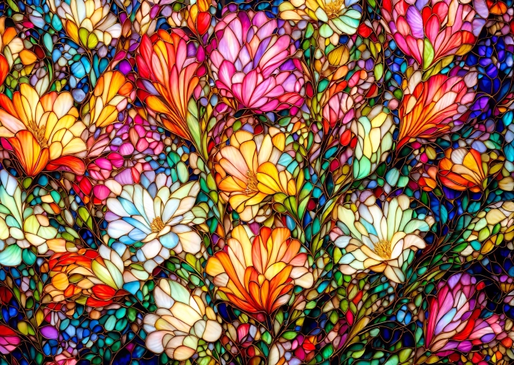 Enjoy Abstract Stained-Glass Flower Garden Puzzle, 1000 Pieces