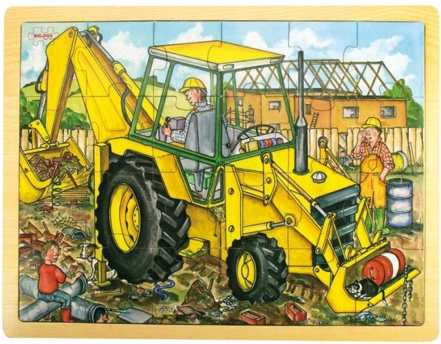 Bigjigs Toys дървен пъзел багер 24 части