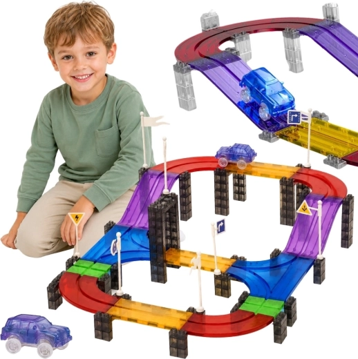 Woopie magnetic race track with light-up car, 137 pieces