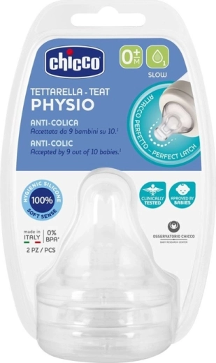 Chicco Physio Bottle Teat Slow Flow 0m+, 2 pcs