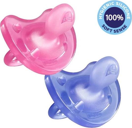 Chicco залъгалка Physio Soft, изцяло силиконова, за момичета 16–36 м., 2 бр.