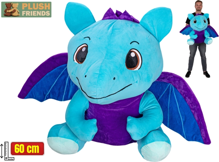 Plush Friends син плюшен дракон 60 см, седнал