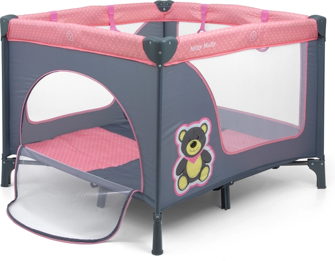 Milly Mally Fun Pink Bear Travel Cot and Playpen