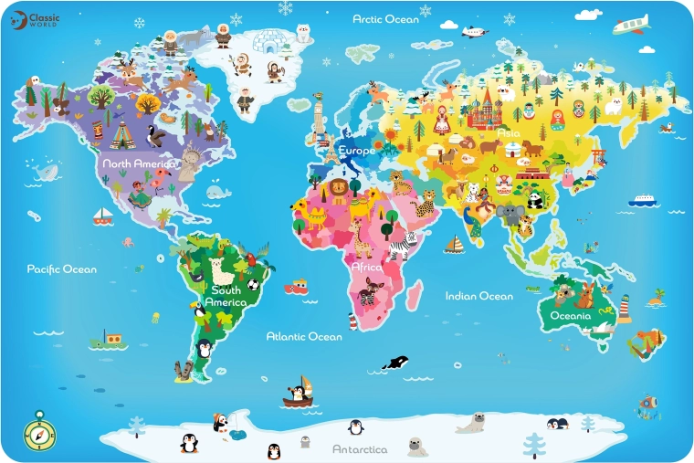 Дървен пъзел Карта на света за деца Classic World