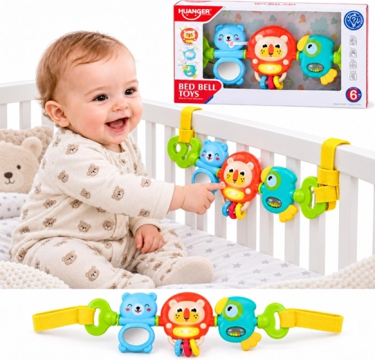 Interactive Hanging Toy for Strollers and Cribs with Mirror and Rattle