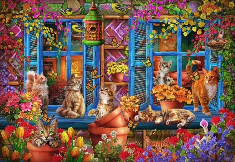 Puzzle Windowsill with Cats 1000 Pieces BLUEBIRD