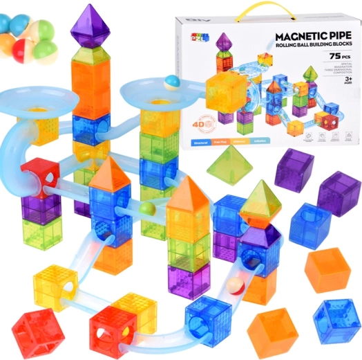 Magnetic Blocks with Marble Run – 75 Pieces