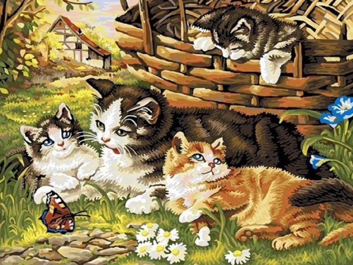 Диамантено рисуване Котешко семейство 30 × 40 см