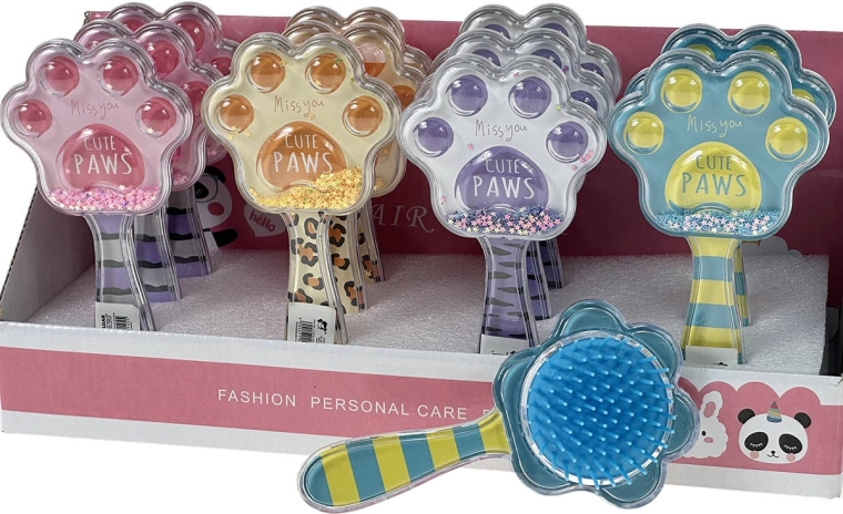 Kids’ hair brush in the shape of an animal paw with confetti - 1 piece
