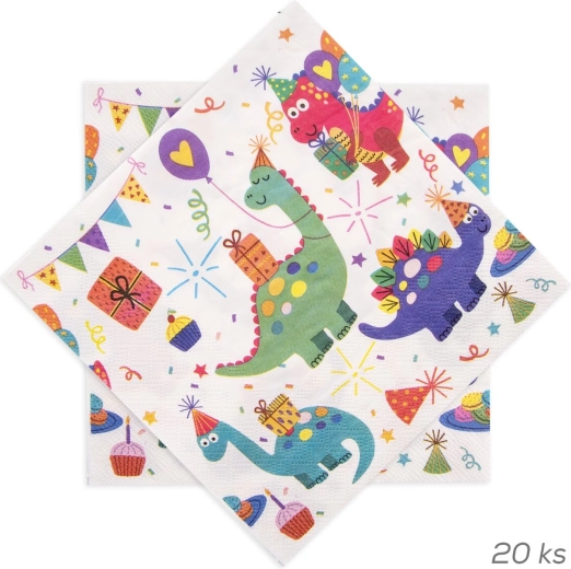 Хартиени салфетки с мотив динозаври 33 × 33 см (20 бр.)