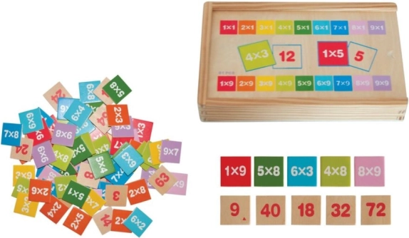 Woody wooden box with small multiplication table