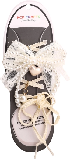 Decorative lace accessory set for shoelaces – elegant white lace and pearls