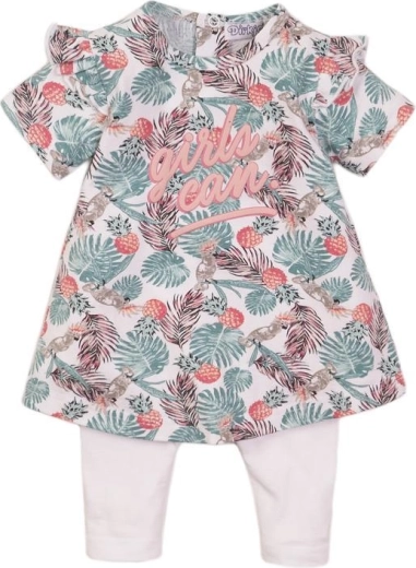 Dirkje two-piece baby dress set 68, white/tropical motif
