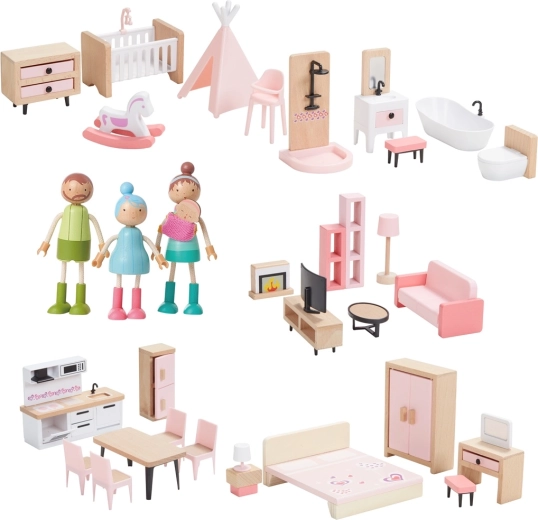 2Kids Toys 5-in-1 dollhouse furniture set with family