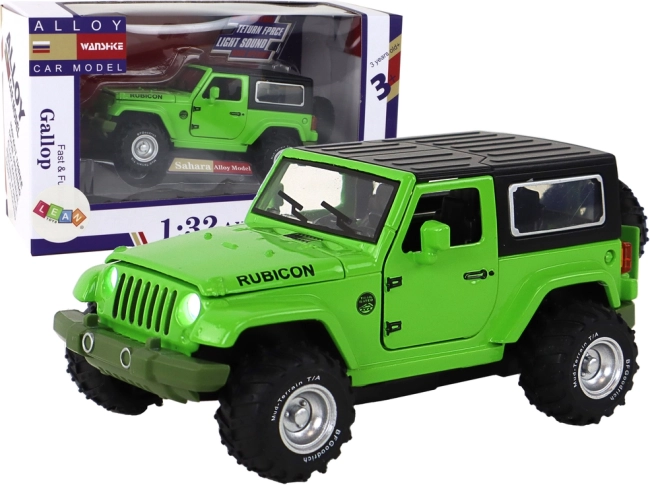 Metal off-road vehicle 1:32 with pull-back, lights and sounds – green