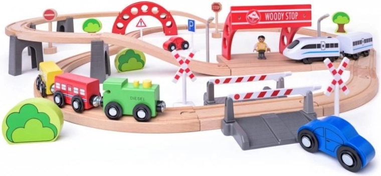 Wooden Train Set with Electric Locomotive
