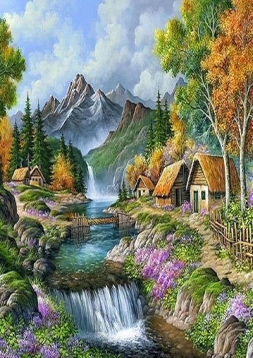Norimpex диамантено рисуване Къщички в планината 30 × 40 см