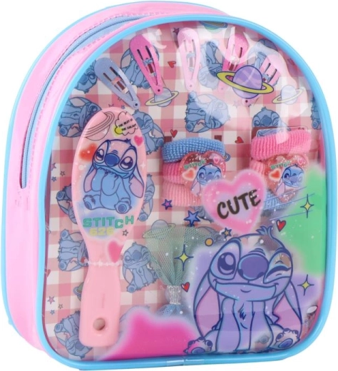Детски комплект аксесоари за коса STITCH в прозрачно раниче
