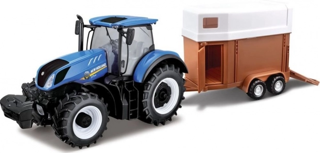 Фермерски трактор Bburago New Holland с ремарке за коне