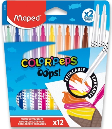 Флумастери MAPED Color’Peps Oops 12 цвята + 2 гумички