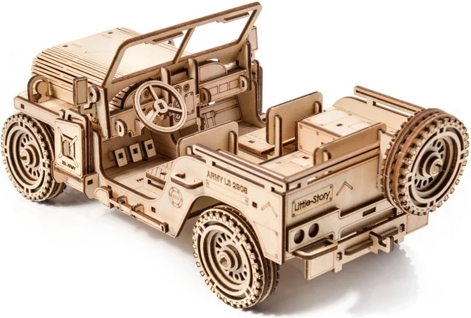 Detailed wooden model of a military vehicle