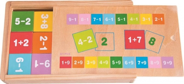 Woody wooden box with addition and subtraction, 81 pieces