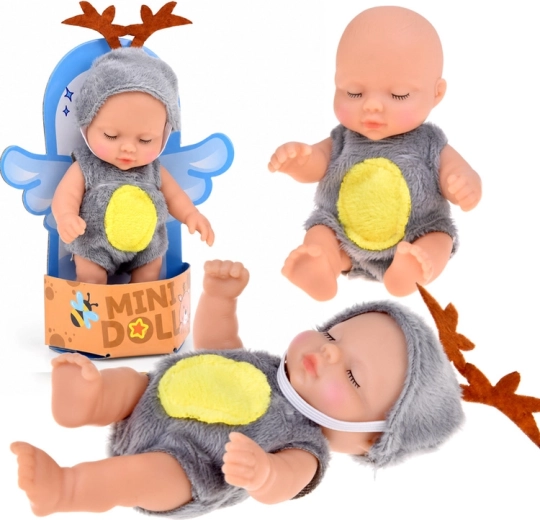 Mini baby doll in a reindeer costume 11 cm