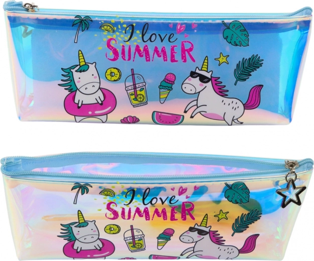 Holographic Girls' Pencil Case with Unicorn Design for Summer
