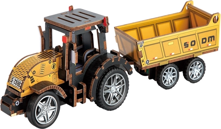 2Kids Toys 3D дървен конструктор трактор с ремарке