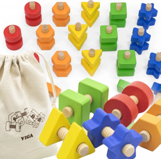 VIGA Colorful Shapes and Screws for Children
