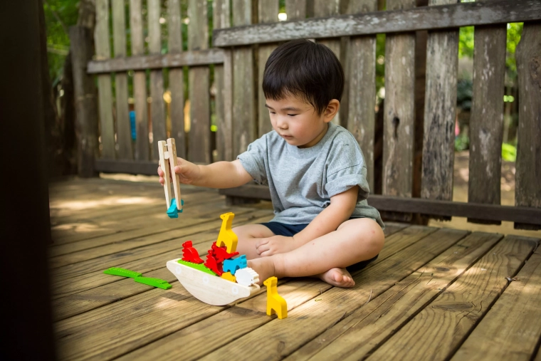 Colored die and animals for developing perception and vocabulary