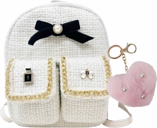 Hot Focus kids’ backpack with pom‑pom charm, white