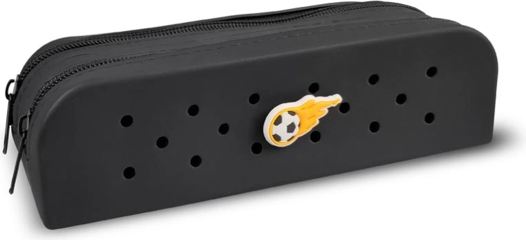Gifty double silicone pencil case black with decorative pin