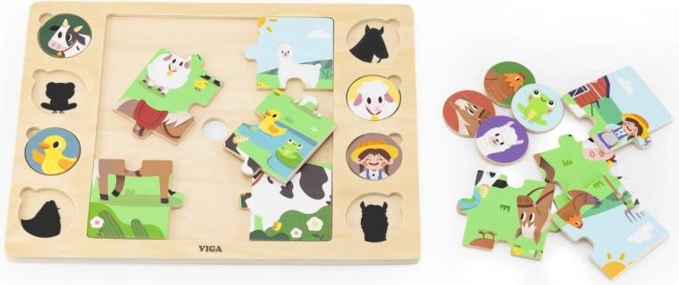 Viga Wooden Puzzle Board – Match the Shadows, Farm