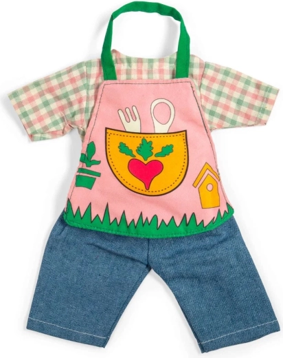Bigjigs Toys градинарски комплект дрехи за кукла 34 см – панталон, риза и престилка