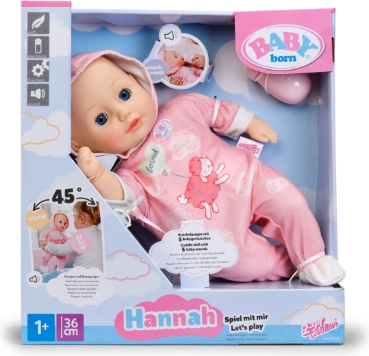 Baby Born Hannah – хайде да играем, кукла 36 см с шише и биберон