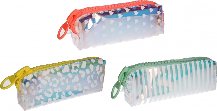 Transparent pencil case etui 21 × 4.5 × 7 cm – color mix