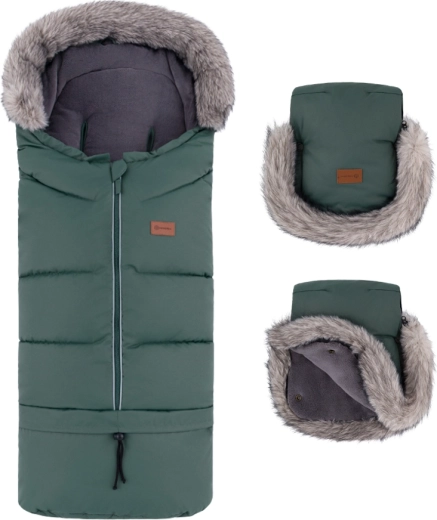 Petite&Mars winter set: Arctic 4in1 footmuff and Furry stroller gloves khaki
