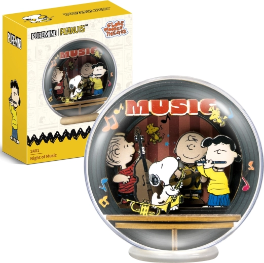 Puremind дървен 3D модел SNOOPY PEANUTS в сфера – нощен концерт DIY пъзел