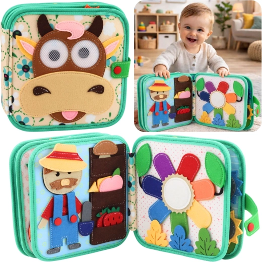 Felt sensory book – farm animals with a cow motif
