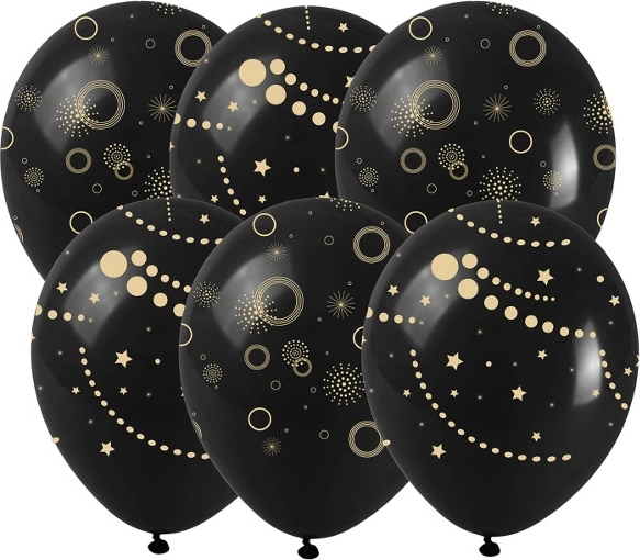 Black latex balloons with gold print (6 pcs)