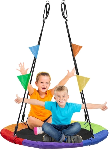 Garden swing stork nest XL 100 cm, 150 kg, multicolor with pennants