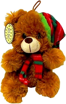 Plush teddy bear with hat and scarf – Christmas motif