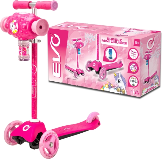 Детска триколка тротинетка EVO Bubblz Mini Cruiser с машина за балончета, розова