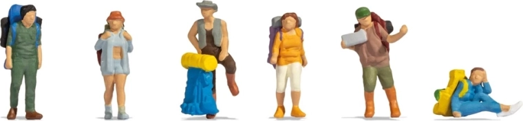 Noch set of traveler figures on the road with backpacks (H0)
