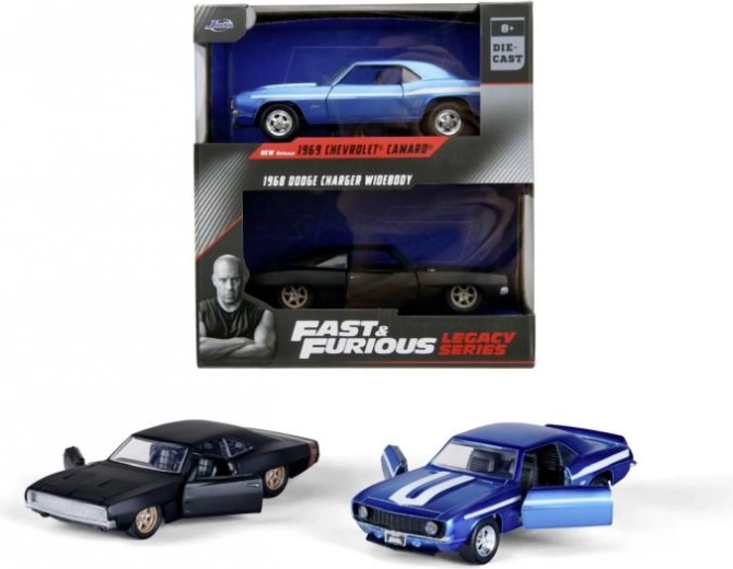 Бързи и яростни – двоен комплект Chevrolet Camaro 1969 и Dodge Charger Wide Body 1968 1:32
