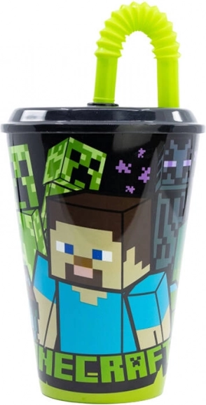 Детска чаша със сламка Minecraft 430 мл, черна