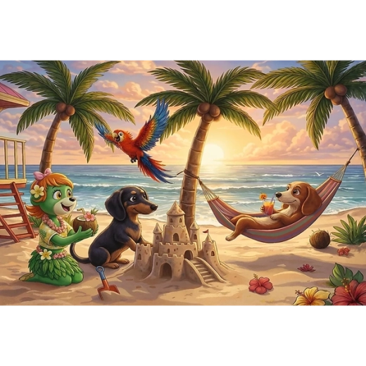Cheerful beach theme with badgers