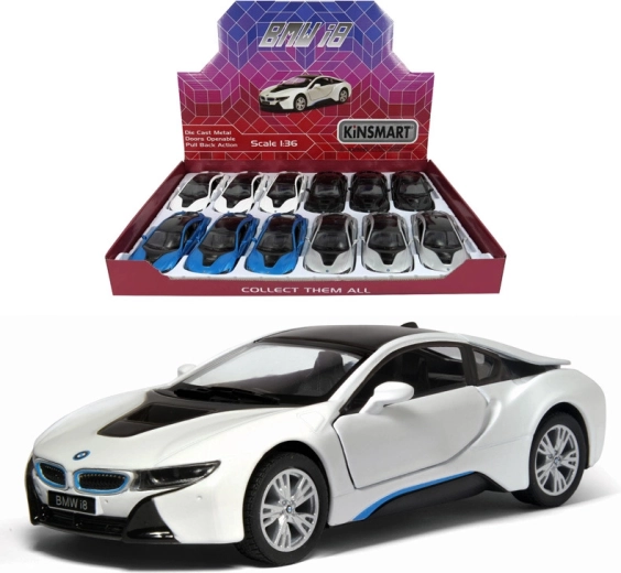 Метална количка BMW i8 с отварящи се врати и обратно задвижване (pull-back)